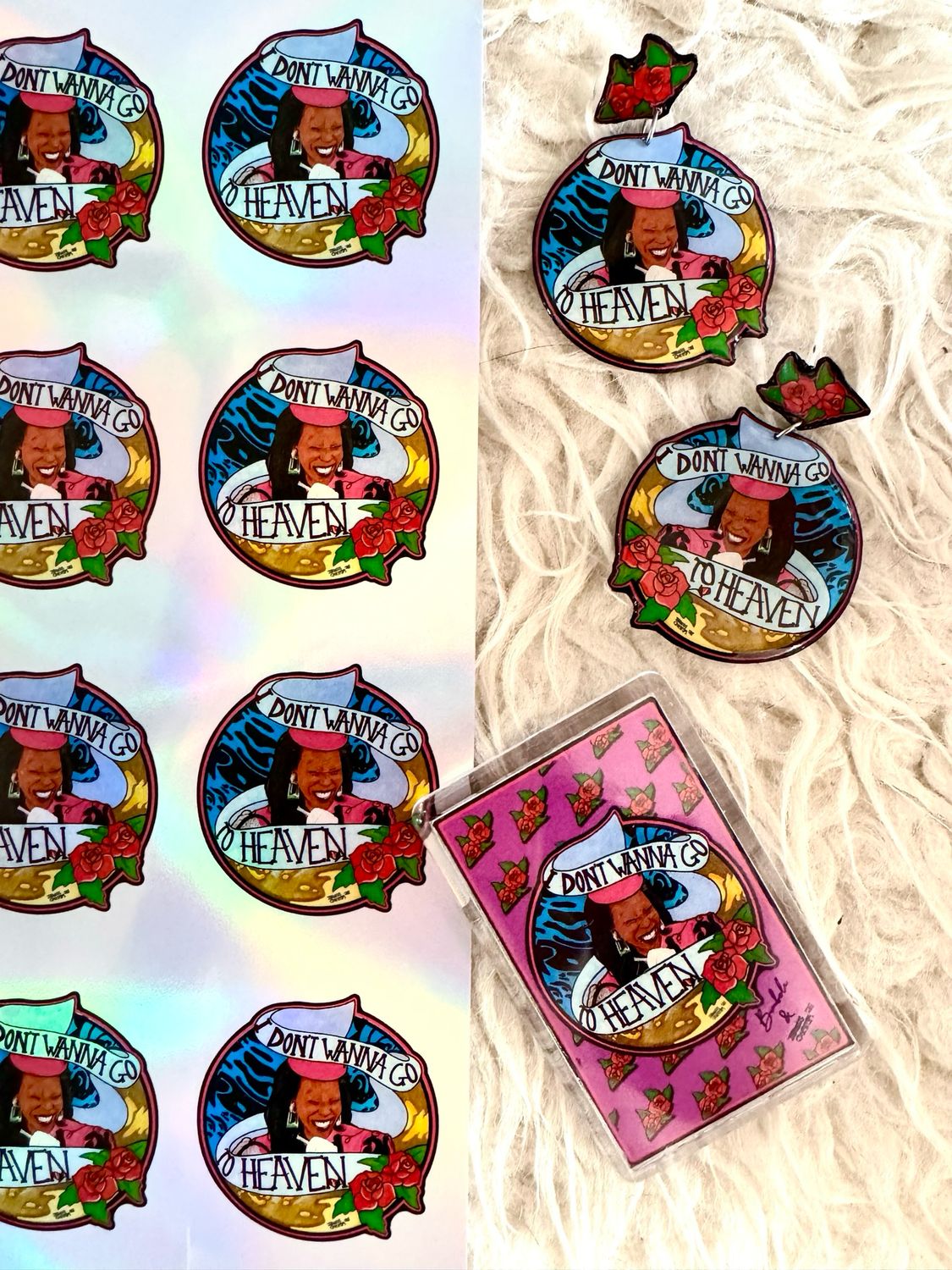 Pack Pendientes + imán + pegatinas + lámina A3 Oda Mae earrings Rita Miller Ghost NENI’S desing