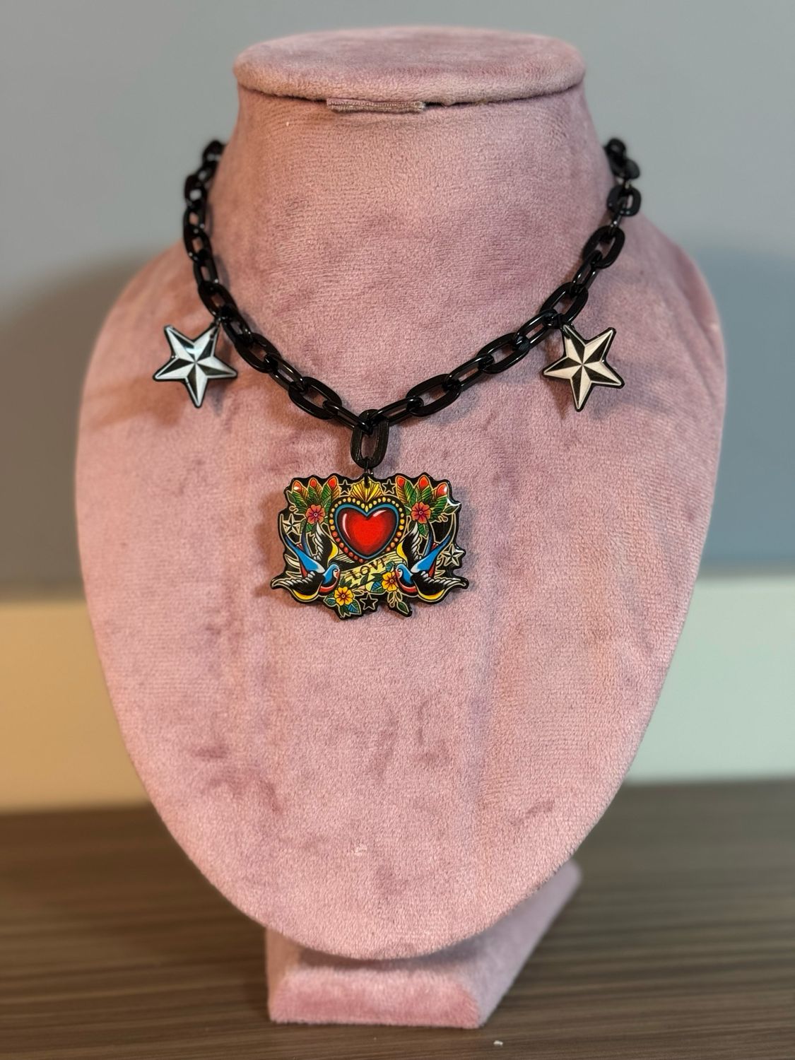 Collar golondrinas collar corazón collar love Tattoo old school diseño exclusivo @ente.shop