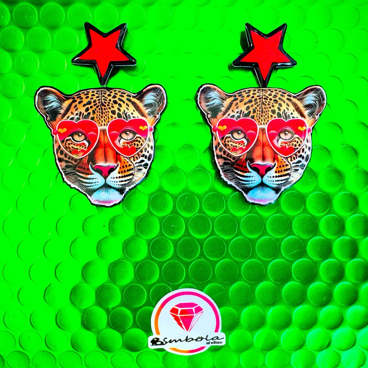 Pendientes leopardo guepardo tigre felino gato gafas corazones