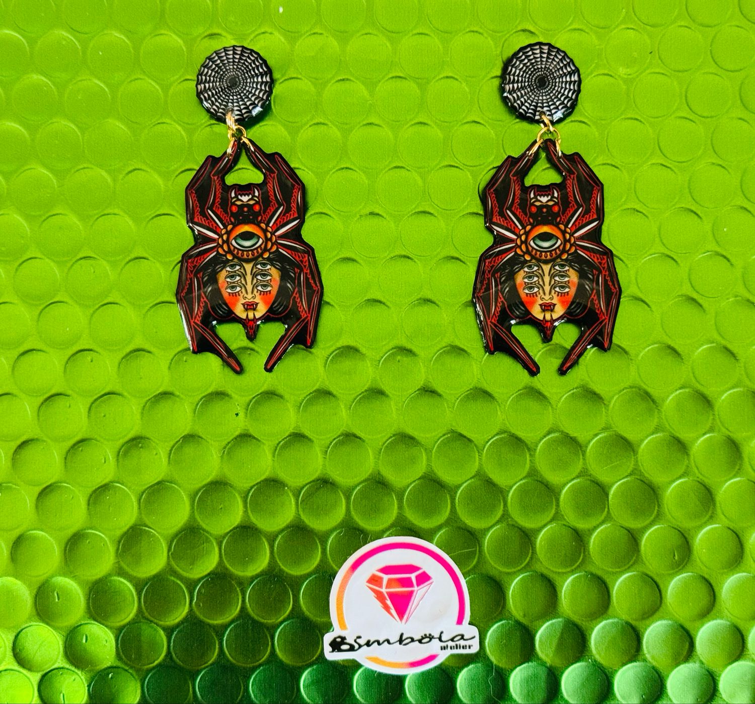 Pendientes Tattoo old school mujer araña telaraña EXCLUSIVE DESIGN ENTE SHOP