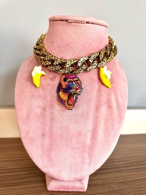 Collarin tipo choker cadena animal print eslabones collar mono
