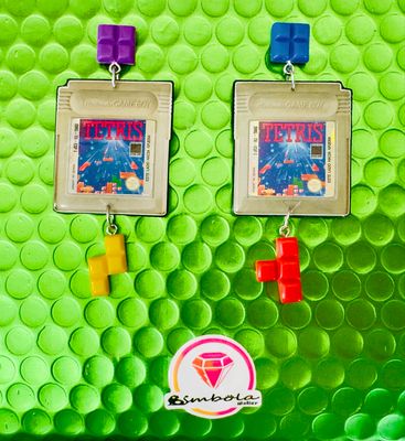Pendientes tetris juego de consola gameboy game board earrings Pendientes reflectantes holográficos pendientes reversibles 