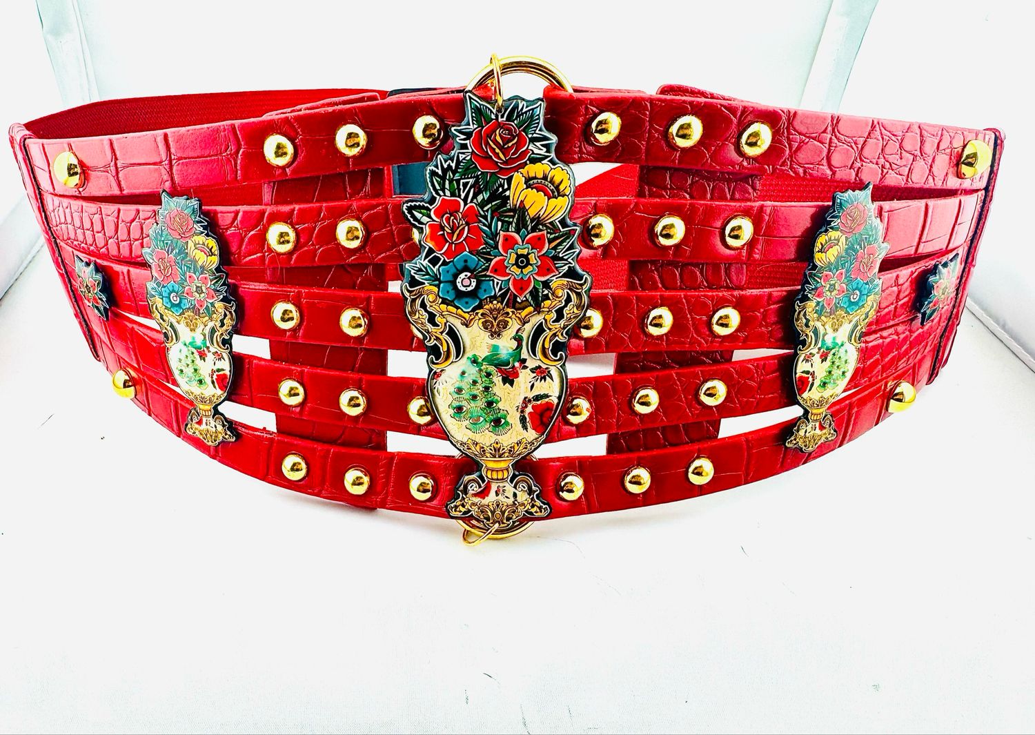 Cinto elástico cinturón jarrón abuela flores polipiel ajustable fajín cintura cuero vegano piel sintética diseño exclusivo @Ente.Shop