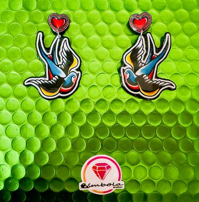 Pendientes golondrinas Tattoo old school love amor pájaros EXCLUSIVE DESIGN ENTE SHOP