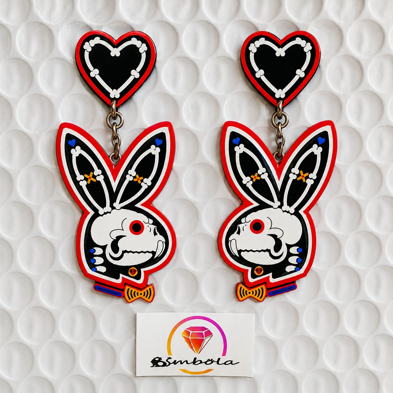 PENDIENTES CONEJO RABBIT EARRINGS  HANDMADE FREAK RAYOS X RAY BONES HUESOS SKULL CALAVERA