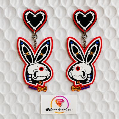 PENDIENTES CONEJO RABBIT EARRINGS  HANDMADE FREAK RAYOS X RAY BONES HUESOS SKULL CALAVERA