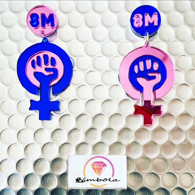 Pendientes Feministas 8M Aretes de Metacrilato Espejo Morado Joyería Reivindicativa Regalo Mujer Pendientes Lucha Feminista AnaBella Fundación