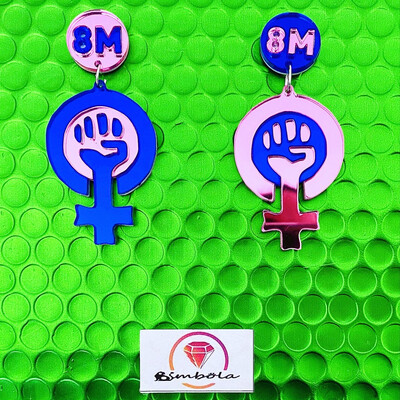 Pendientes Feministas 8M Aretes de Metacrilato Espejo Morado Joyería Reivindicativa Regalo Mujer Pendientes Lucha Feminista AnaBella Fundación