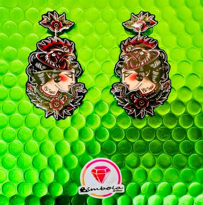 PENDIENTES ME TENGO GALLO TRADICIONAL TATTOO DESIGN ENTE SHOP 