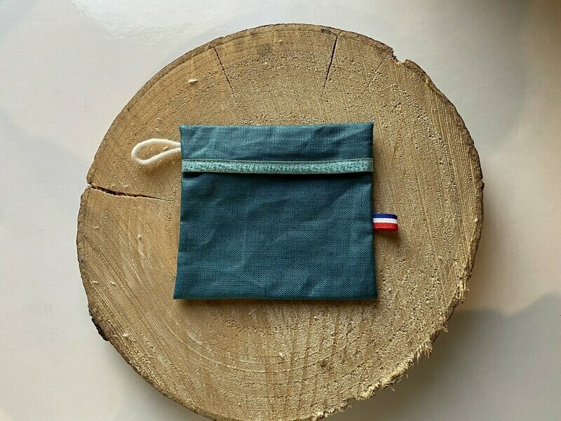 Pochette enduite "bleu canard et ruban pailleté"
