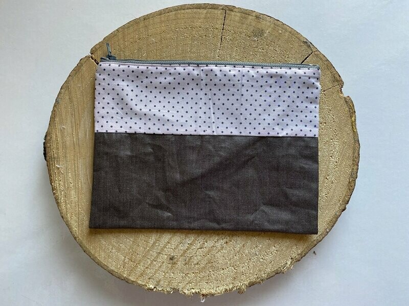 Pochette tissu rose à pois et tissu enduit marron