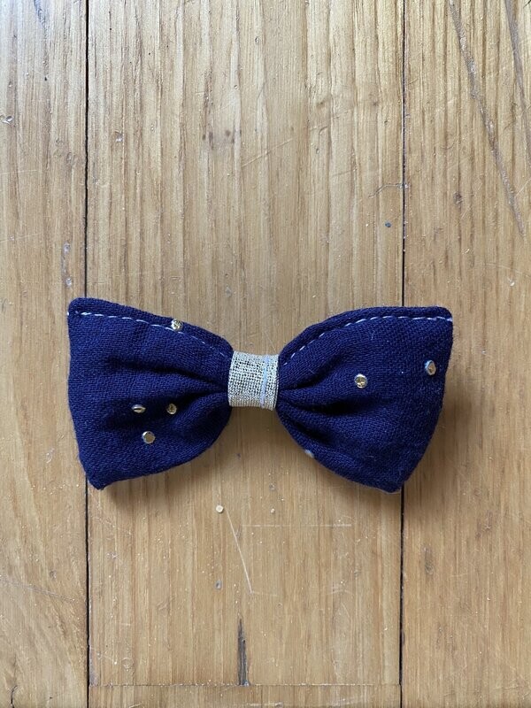 Barrette "collection double gaze bleu marine à pois dorés"