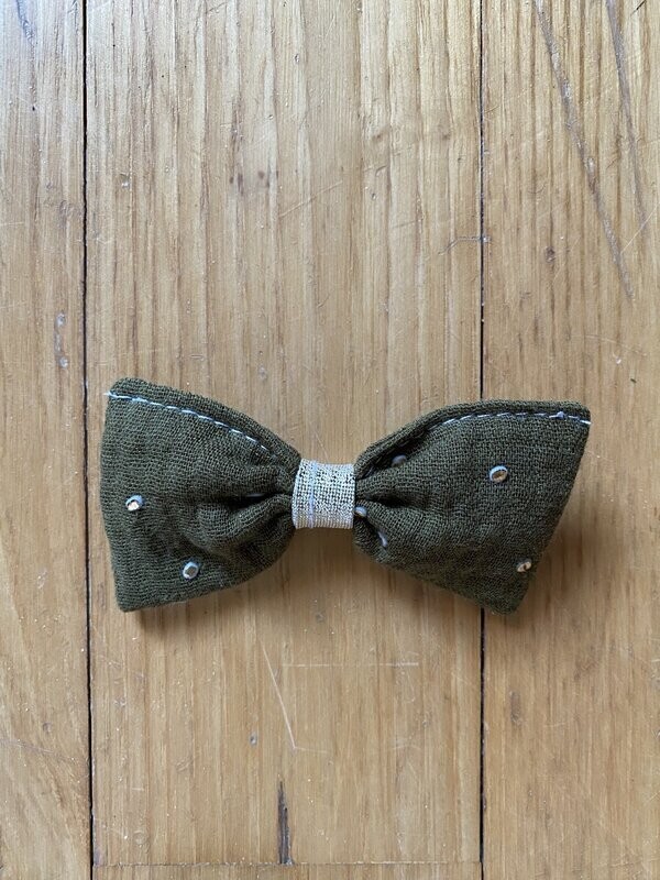 Barrette "collection double gaze vert olive à pois dorés"