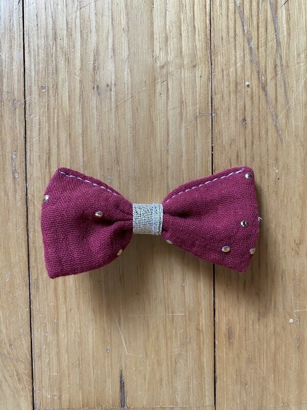 Barrette "collection double gaze grenat à pois dorés"