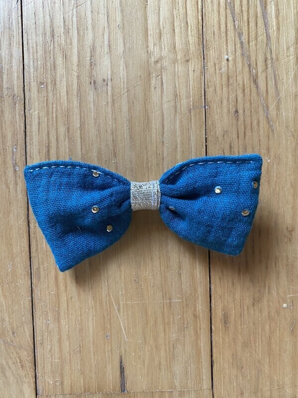 Barrette "collection double gaze bleu à pois dorés"