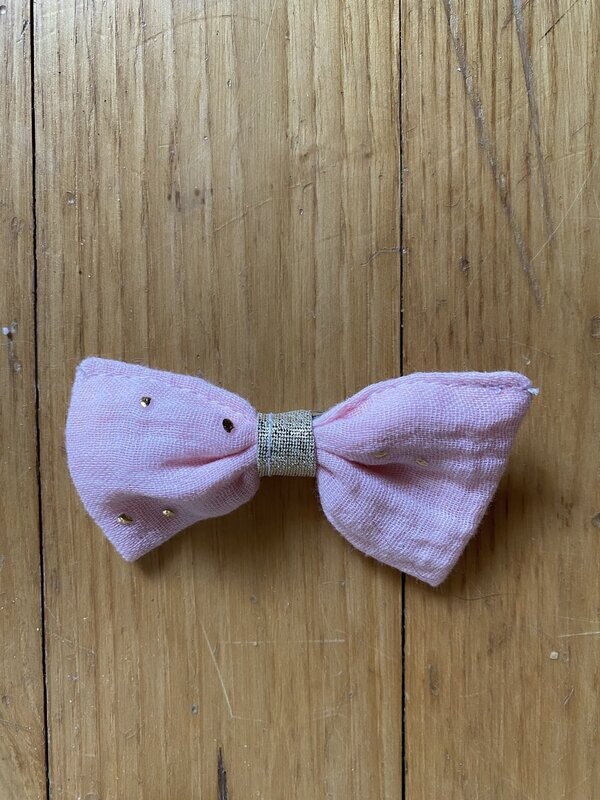 Barrette "collection double gaze rose à pois dorés"