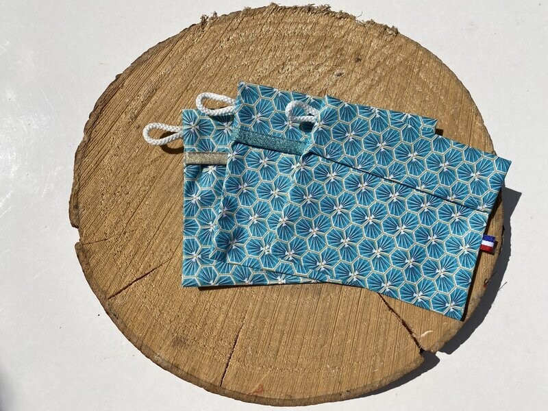 Pochette enduite à motifs géométriques bleus