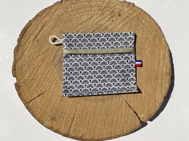 Pochette enduite géométriques gris et ruban doré