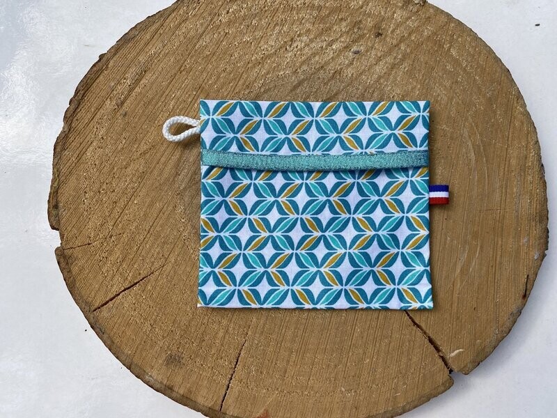 Pochette enduite bleus et jaunes et ruban bleu
