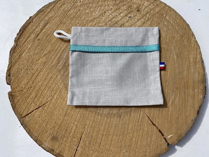 Pochette enduite grise clair et ruban bleu