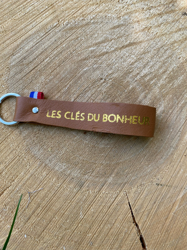 Porte clé en cuir « LES CLÉS DU BONHEUR »