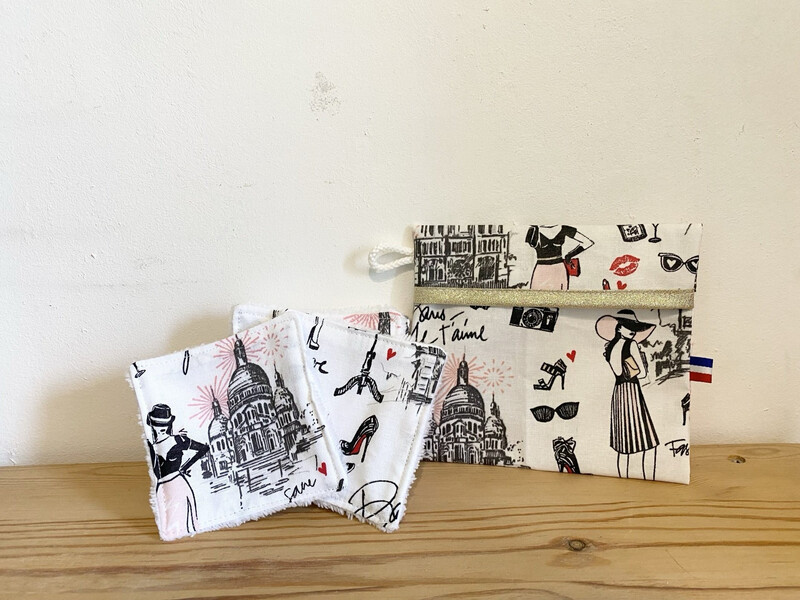 Ensemble lingettes lavables motifs paris