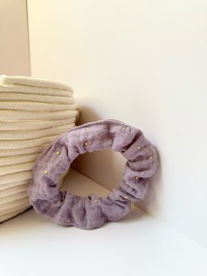 Chouchou double gaze à pois doré couleur "mauve"