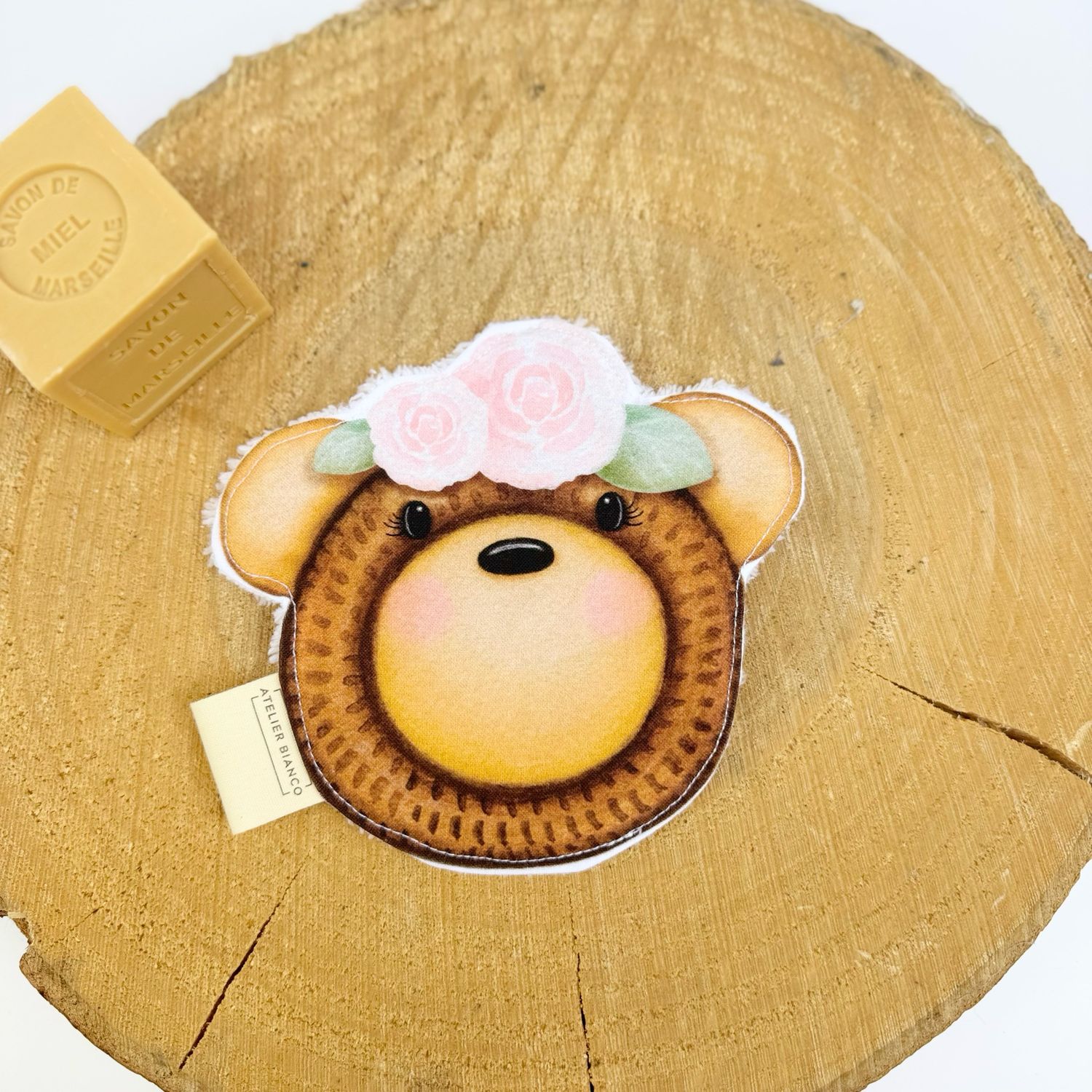Lingette lavable "frimousse", motif ourson