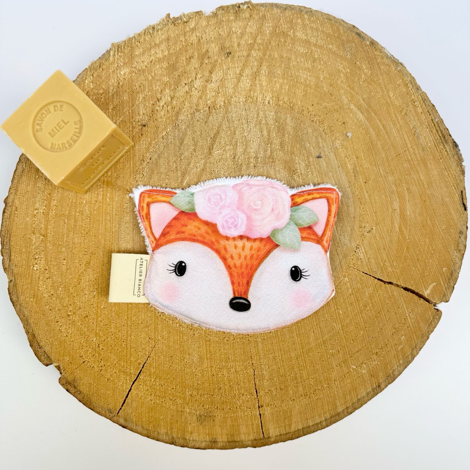 Lingette lavable "frimousse", motif renard
