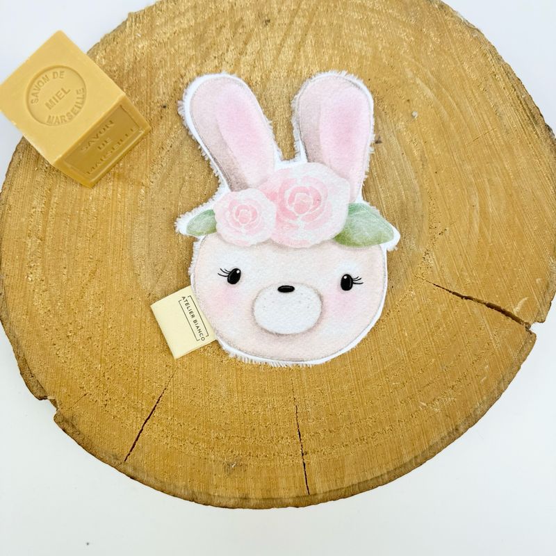 Lingette lavable "frimousse", motif lapin