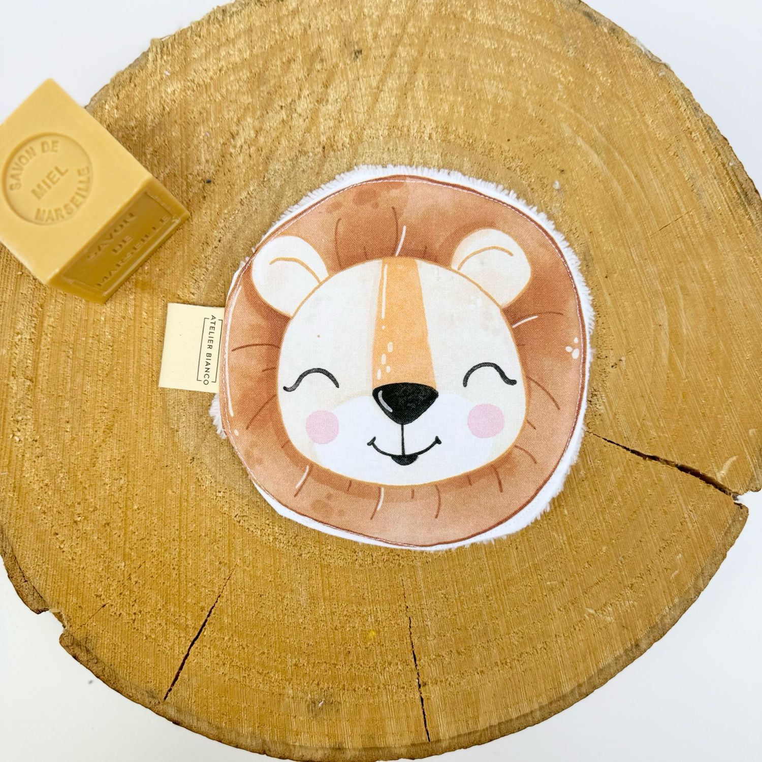 Lingette lavable "frimousse", motif lion