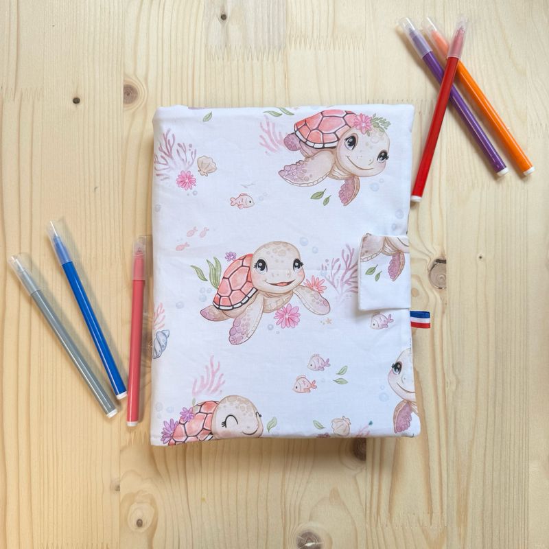 Cahier de coloriage lavable, couverture motifs tortues