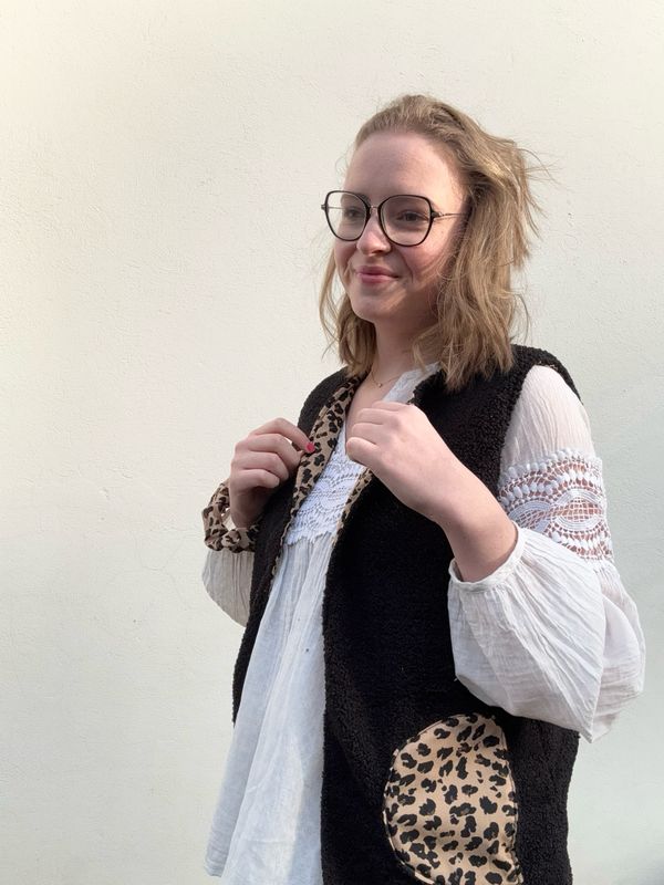 Gilet moumoute noir & motifs léopard