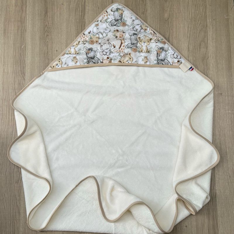 Cape de bain bébé - Motifs Savane beige fleurie