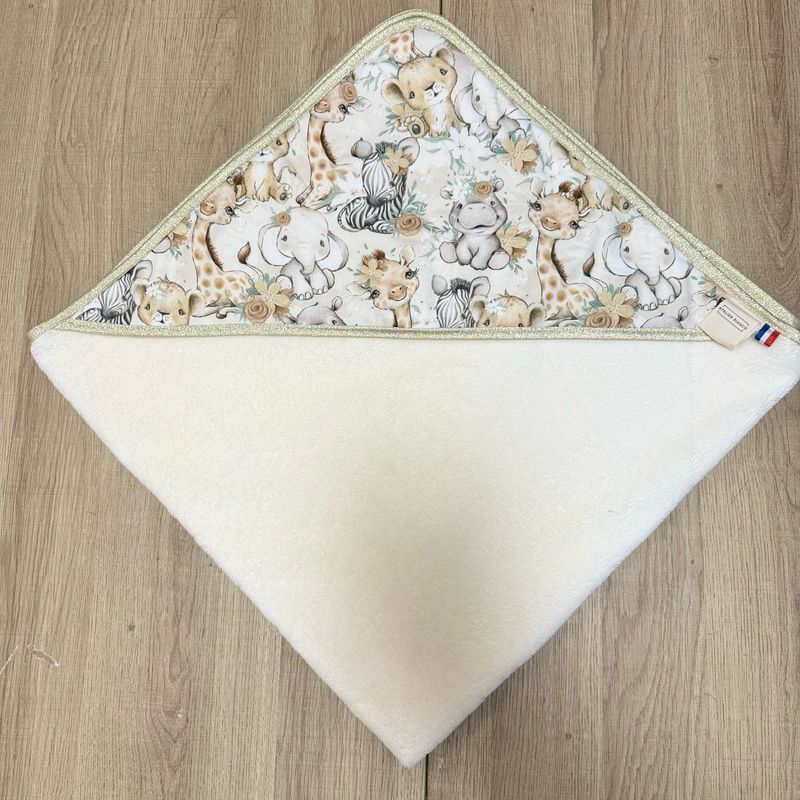Cape de bain bébé - Motifs Savane beige fleurie