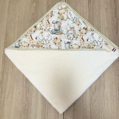 Cape de bain bébé - Motifs Savane beige fleurie