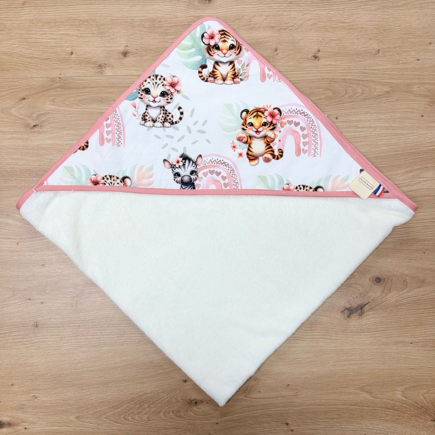 Cape de bain bébé - Motifs Tigre Arc en ciel