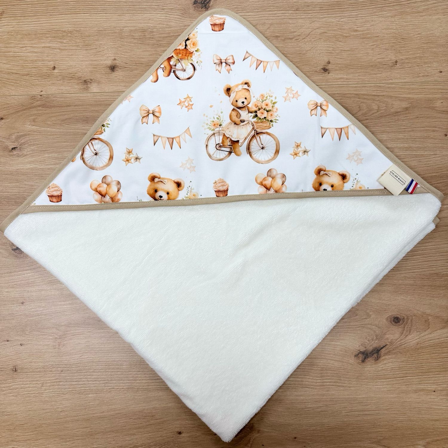 Cape de bain bébé - Motifs Ourson vintage