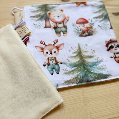 Débarbouillette lavable - Motifs Forêt