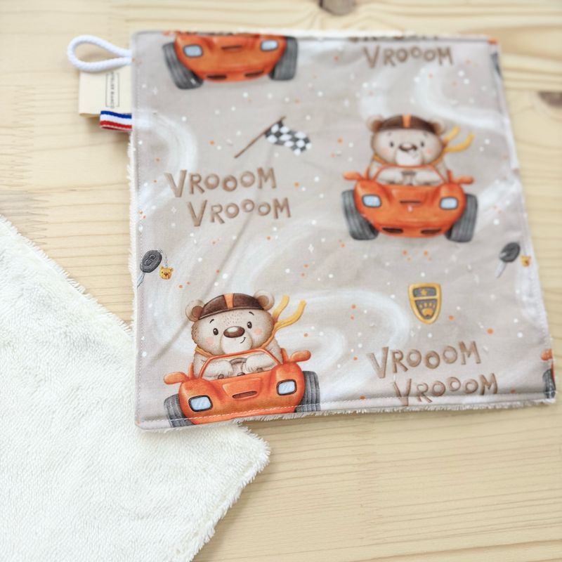 Débarbouillette lavable - Motifs Ours voiture