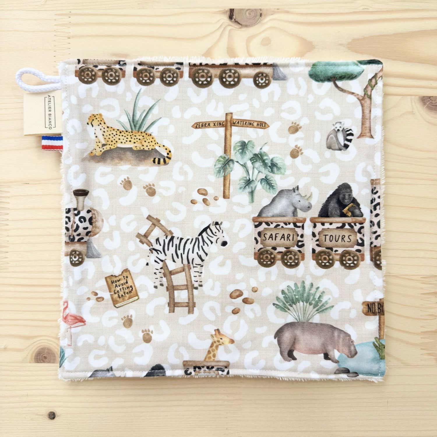 Débarbouillette lavable - Motifs Savane