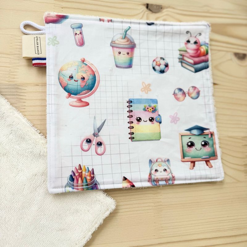 Débarbouillette lavable - Motifs Ecole