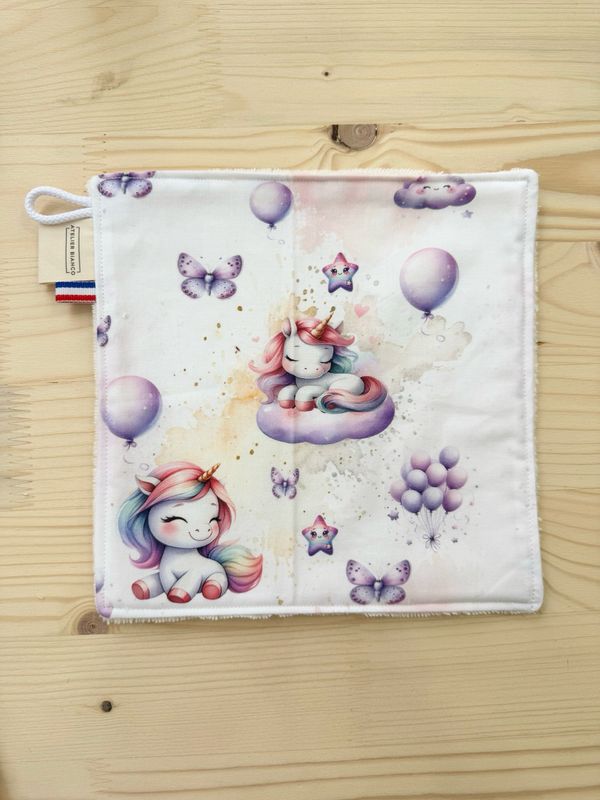 Débarbouillette lavable - Motifs Licornes