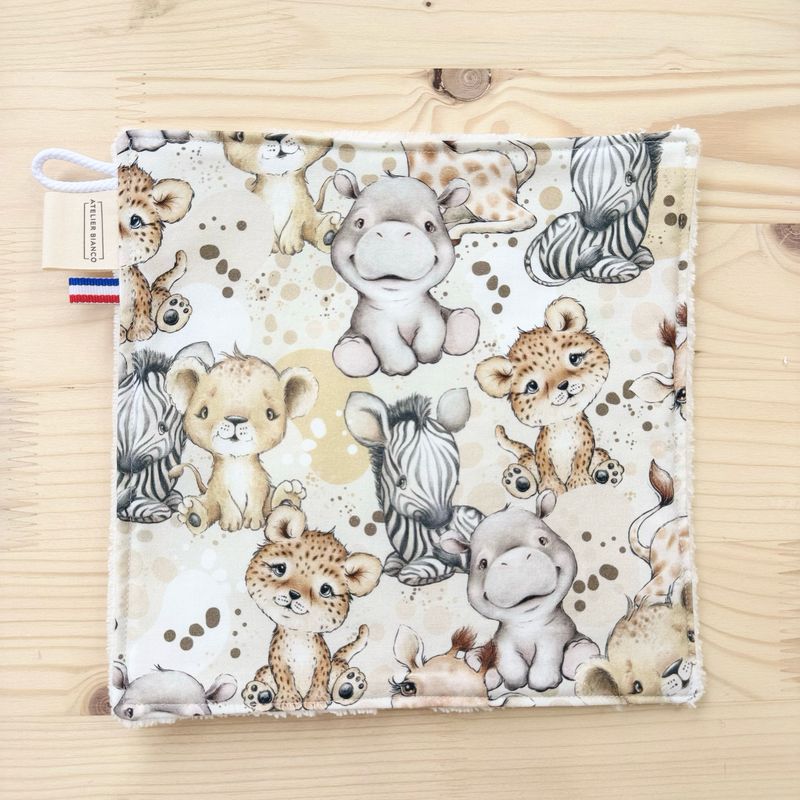 Débarbouillette lavable - Motifs Savane beige