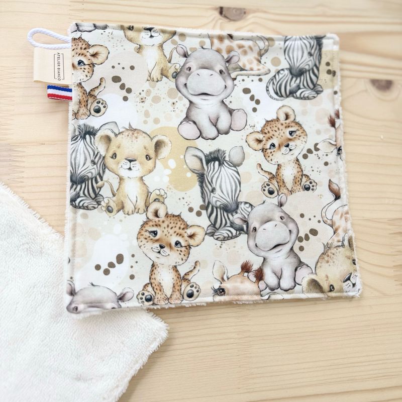 Débarbouillette lavable - Motifs Savane beige
