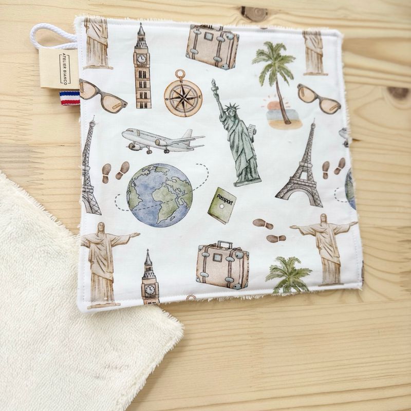 Débarbouillette lavable - Motifs Voyage