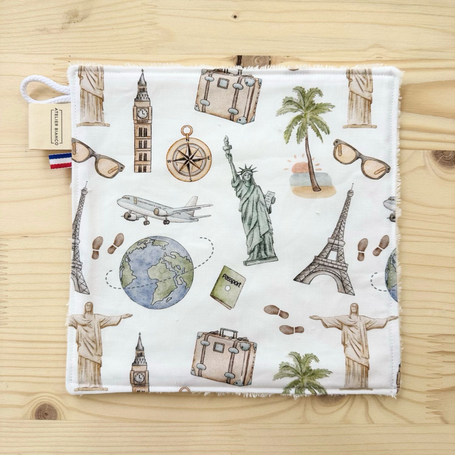 Débarbouillette lavable - Motifs Voyage