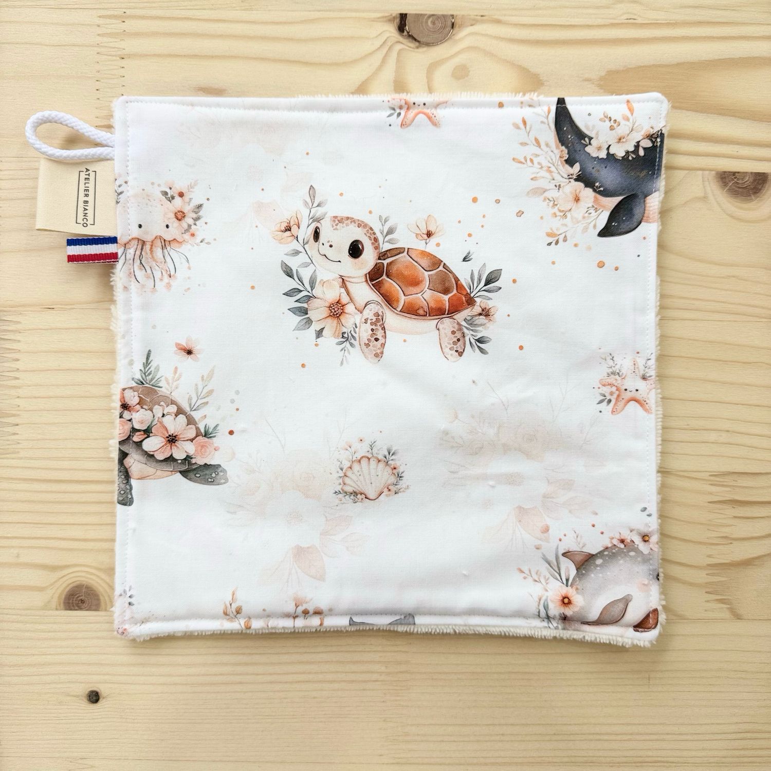 Débarbouillette lavable - Motifs Océan, Tortue, Baleine, Dauphin