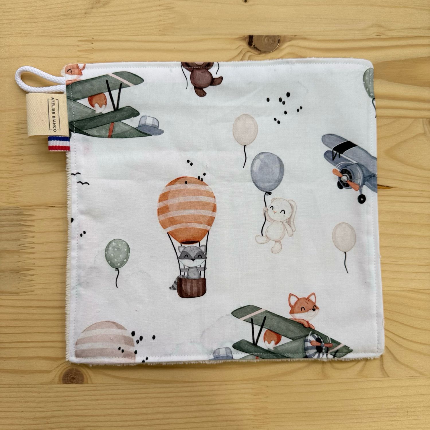 Débarbouillette lavable - Motifs Avion, Animaux montgolfières