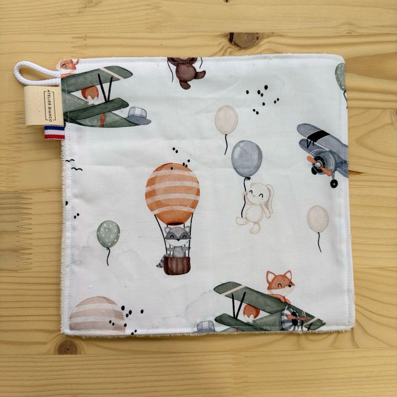 Débarbouillette lavable - Motifs Avion, Animaux montgolfières